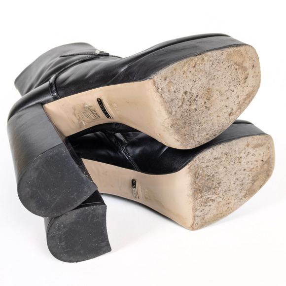 GUCCI Tiarah Black Leather Platform Boots G Logo Square Toe Women's EU 37.5 - Picture 8 of 13